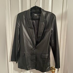 Zara Black Faux Leather Blazer